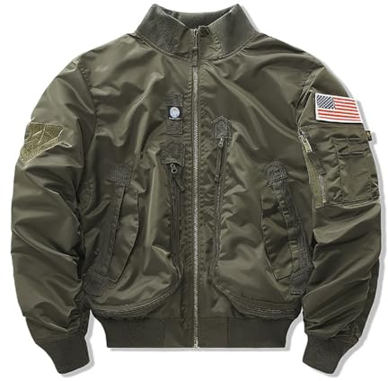 BININBOX Bomber Chaqueta Hombre Piloto Chaqueta Cuello de Pie para Aviador Volador (M, Caqui)