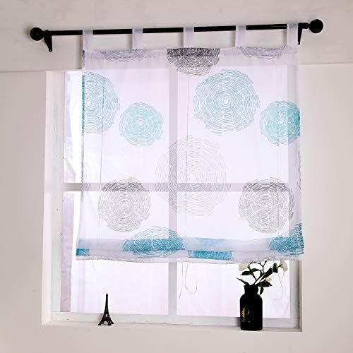 Yujiao Mao Voile Raffrollo mit Kreise Druck Design Voile Raffrollos mit Schlaufen Transparenter Vorhang Blau BxH 80x150cm