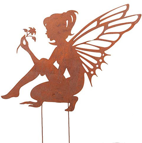 UNUS Asta da giardino in ruggine con elfo seduta, grande