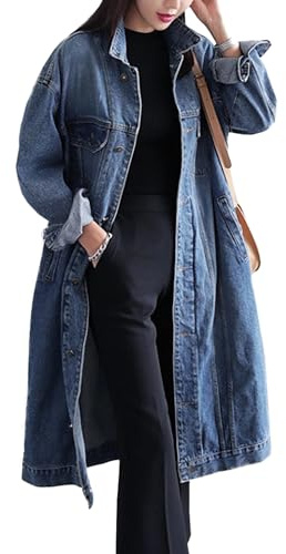 Jofemuho Women's Trench Coat denim-jackets | with Split western country oversized dress Spring Fall