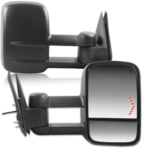 MOSTPLUS Power Heated Towing Mirrors Compatible for 2003-2006 Chevy Silverado Suburban Tahoe GMC Serria Yukon with Arrow Signal Light, Manul Telescoping (Set of 2) (Black)