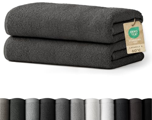 Blumtal Premium Frottier Handtücher Set 2 teilig 100% Baumwolle - Oeko-TEX zertifiziertes Badetuch 2X (70x140 cm) - Ultra saugstarkes Frottiertücher Set waschbar °60 - Handtücher Anthrazit