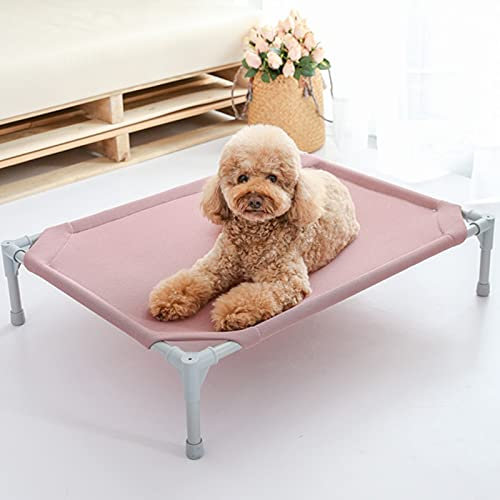 PJDDP Erhöhte Hundebett, Hundeliege Outdoor Für Klein, Mittelgroße, Grosse Hunde, Garten Sonnenliege, Outdoor Hundebett Mit Metallgestell,Rosa,S