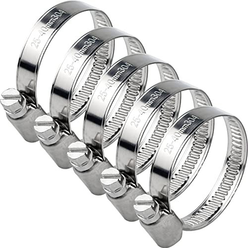10 Pcs Ø 25-40 mm Collier de Serrage pour Tuyaux Tuyau Clips Ajustable en Acier Inoxydable, Colier de Serrage Metalique pour Tuyau de Sortie de Machine à Laver, Tuyau de Robinet