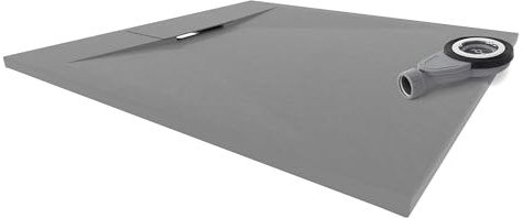i-flair SMC POLAR Duschwanne 80x80 cm, extra flache und robuste Duschtasse 26MM aus langlebigem SMC mit ANTI-Rutsch-Oberfläche In Schieferoptik/Steinoptik inkl. Ablaufgarnitur mit Deckel - Grau