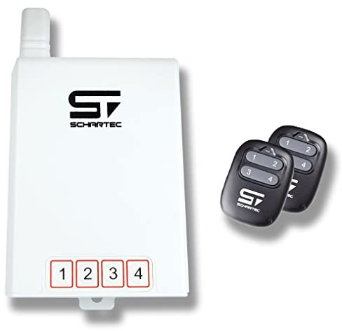 Schartec Receptor de radio de 4 canales para puerta de garaje como juego con 2 mandos a distancia de 433 MHz para garaje – Receptor inalámbrico para accionamiento de puerta de garaje