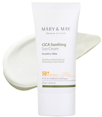 Mary&May Vegan CICA Soothing Sun Cream SPF50+ PA++++ – Korean Vegan Sunscreen with Fermented Centella Asiatica, Niacinamide & Plant-Based Hyaluronic Acid – Lightweight, Non-Greasy Formula, 50ml