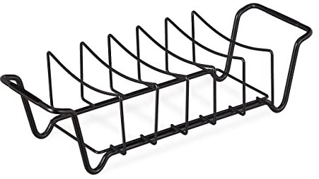 Relaxdays Supporto per Costine, Cestello 2in1 da Barbecue, Rib Rack per Costolette e Arrosto, Acciaio al Carbonio, Nero
