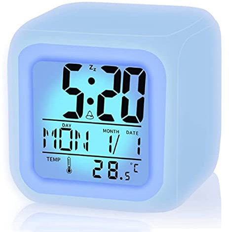 CYMNER Wecker Digitaler, 7-Farbiger Digitaler Reisewecker, GroßE LED-Anzeige mit Temperatur, Datum und Schlummerfunktion, Batteriebetriebenes Weckerkind, Geschenk FüR Jungen Und MäDchen