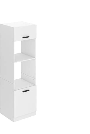 BELINI Mikrowellenschrank 60 x 204 cm Hochschrank, Weiß matt | Mikrowelle Schrank, Küchenschränke, Küche, Küchenbuffet mit 2 Türen und 2 Regalen, Kommode, Küchenregal