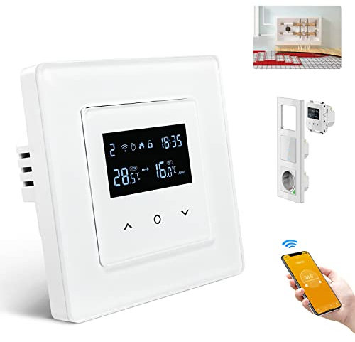 AVATTO Samrt WiFi Themrmostat für Wasser-Fußbodenheizung, 55 x 55mm Standard, Glasfläche, Programmierbar Raumthermostat Unterstützen Alexa, Google Home Sprachsteuerung und Smart Life App Fernbedienung