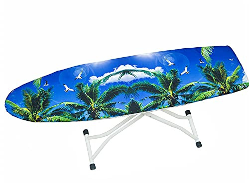 Treer Baumwollbezug Bügelbrettbezug für Dampfbügeleisen mit 4 Clips Bügeltischbezug Weich Komfort Polster Bezug für Bügeltischbezug mit Kordelzug (140x50cm,Palme im Sonnenschein)