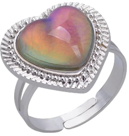 GVMW Anillo de estado de ánimo para mujer, hecho a mano, con forma de corazón, control de temperatura, cambio de color, anillos de estado de ánimo, tamaño ajustable