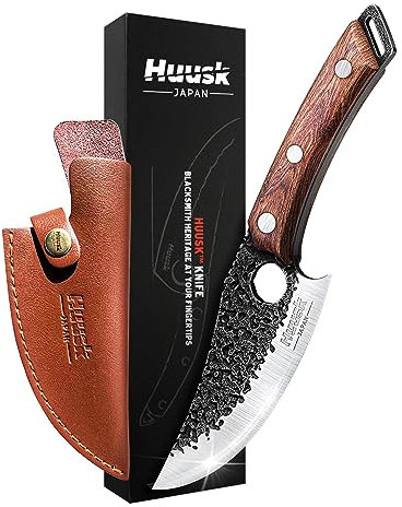 Huusk Kochmesser, Japanisches Küchenmesser Set mit Premium Lederscheide - Perfekt zum Schneiden und Zerkleinern. Modernen Stil mit traditionellem Reiz