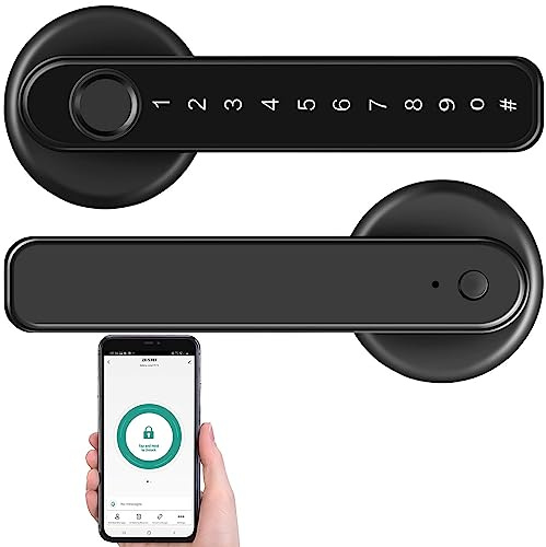 VisorTech Fingerabdruck Schloss: Smarter Sicherheits-Türbeschlag mit Finger-Scanner, PIN & App, schwarz (Smarter Türgriff, Fingerabdruck-Türbeschlag, WC)