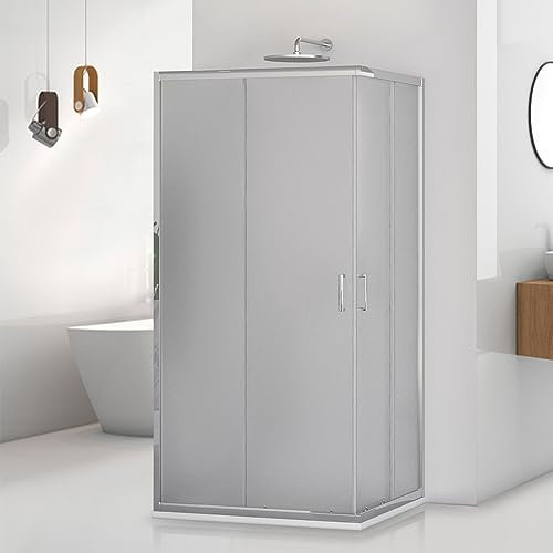Box doccia 3 lati 70x120x70 cm parete fissa e 2 ante scorrevoli, vetro stampato H 195 cm con profilo cromato e installazione reversibile, Tay