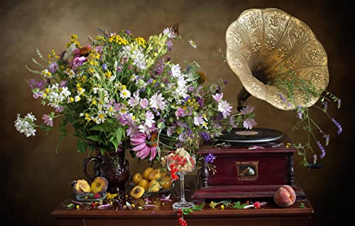 Jigsaw Puzzles For Adults 1000 Gramophone And Flowers Bouquet 75 * 50Cm
