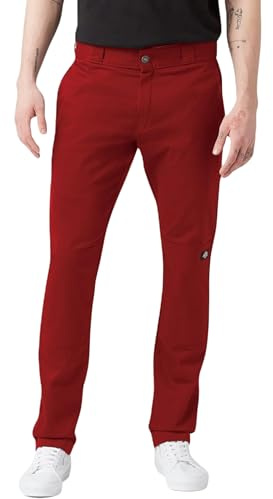 Dickies Men's Skinny Straight Double Knee Work Pants - Durable, Slim Fit, Industrial Uniform & Workwear,English Red, 32W x 30L