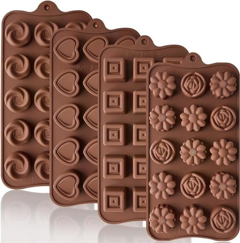 Leslady 4 Stück Silikon Pralinenform, 3D Schokoladen Formen, BPA Frei und Antihaftbeschichtet, für Süßigkeiten, Bonbons, Eiswürfeln, Gelee und Seifen