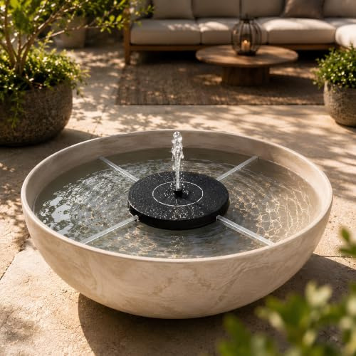 Solarbrunnen Wasser-Fontäne für draußen - 16 cm Schwimmende Solar Wasserpumpe mit 5 wechselbaren Aufsätzen - Springbrunnen Wasserspiel als Balkon Miniteich oder Garten-Brunnen Vogeltränke
