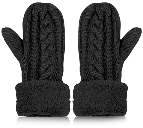 Udbrud Muffole da Donna in Lana in Maglia, Guanti a maglia invernali caldi da donna Manopole Guanti Invernali Termici Caldi Spessi Scaldapolsi per Regali (Nero)