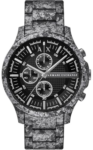 Armani Exchange Orologio per uomo, Movimento cronografo al quarzo e cassa da 46 mm con cinturino in acciaio, Grigio chiaro
