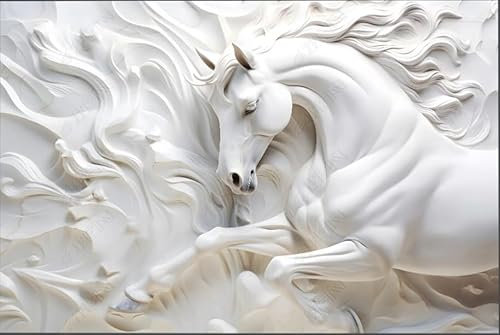 ZYHFDC Papier Peint Panoramique Relief en plâtre du cheval blanc Tableaux Muraux Tapisserie Photo Décoration Murale Salon Chambre 350CM(L)*256CM(H)