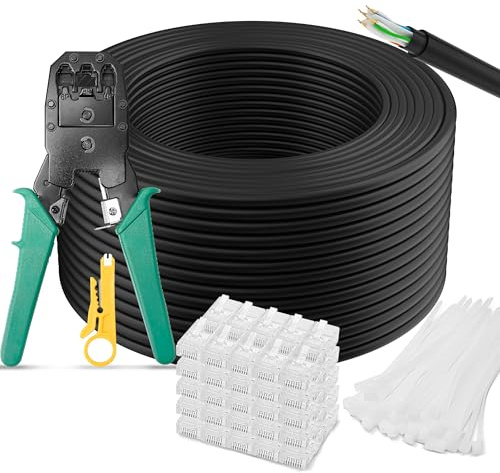 Mygatti Câble réseau catégorie 6 150 m extérieur en vrac long kit outils 1 Gbit/s 24 AWG POE UTP étanche pose directe routeur modem switch