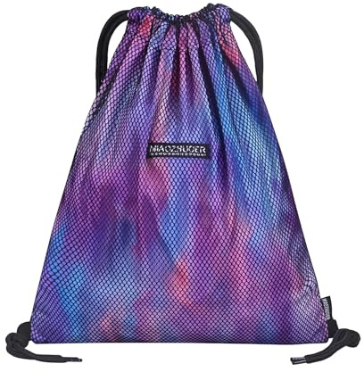 Turnbeutel mit Kordelzug, Verstellbarer Wasserdichter Sportrucksack für Damen und Herren, Faltbarer Rucksack Beutel mit Reißverschluß Innentasche, Kordelzugbeutel für Gym Schule Reise Festival (B)