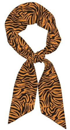 MYGANN Rechteckiger Damenschal, Seidenschal, Hijab, Schal, Kostüm-Zubehör, Handtaschen-Anhänger, Orange, Tiger, Leopardenmuster, 119 x 7,9 cm, Schwarz , One size