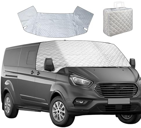 YWNYT Couverture de Pare-Brise pour Ford Transit Custom, 2 Couches en Coton avec Aimant en Bas, Pliable Thermique, Argenté