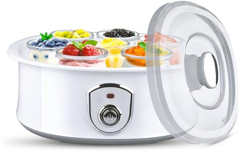 Yoghurt Maker, 20W Multifunctional Small Yogurt Fermentation Machine 1.5L with 7 Glass Containers/Yoghurt Pots, Intelligent Constant Temperature for Making Fresh, Healthy Homemade Desserts