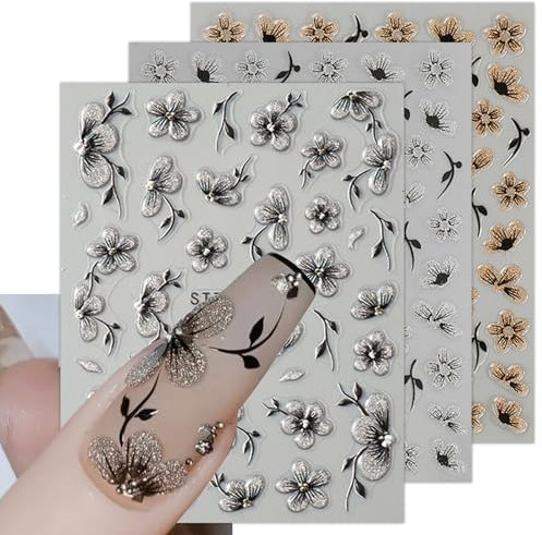 JMEOWIO 3D Fiori Adesivi Unghie Nail Art, 6 Fogli Stickers Unghie Autoadesivi 5D Decorazioni Unghie Nail Art Disegni
