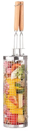 Rolling Grilling Net | Rotación de acero inoxidable Cilindro de Barbacoa, Accesorios de Barbacoa Portátil Jaula de Barbacoa para Verduras, Verduras