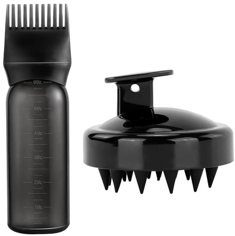 Kisvic Lot de 2 applicateurs d'huile capillaire - Peigne à racine - Flacon applicateur et brosse de massage pour cheveux - Outil de coiffure fiable pour coloration des cheveux - Noir