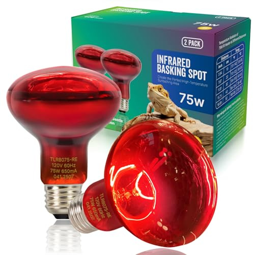 FLSNT 2 Pack Reptile Red Heat Lamp Bulbs, 75W Infrared Basking Spot Light for Turtles, Leopard Gecko, Ball Python, Bearded Dragon, Chicken
