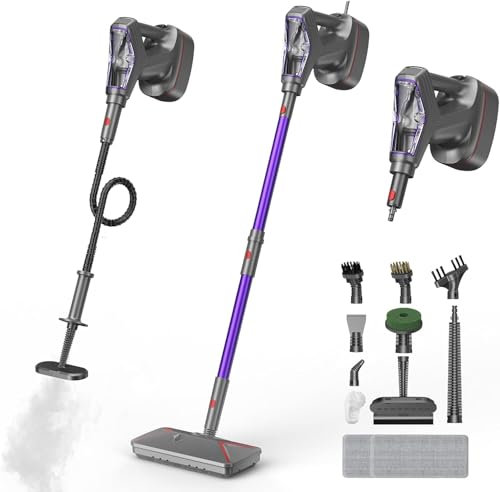 Scopa a Vapore & Pulitore a Vapore Portatile, 29 accessori, 1500W Lavapavimenti a Vapore Potente Multifunzione, per tutti i pavimenti, tappeti, finestre, bagni e cucine
