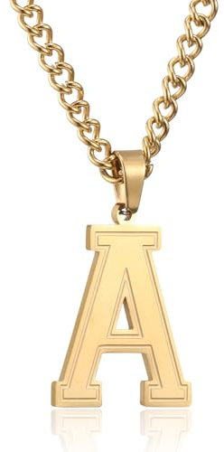 Herren Kette mit A-Z Buchstaben Anhänger Edelstahl Silber/Gold/Schwarz | Halskette 60cm,Ostern Vatertag Geburtstag Geschenke für Männer