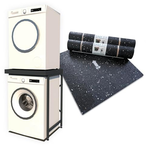 Norvic Appliance Stand - Grey with Worktop, Anti-Tip Plinth +2 Anti-Vibration Mats (600×600×8mm) | Heavy-Duty Washing Machine Stand & Universal Stacking Kit | Washer & Dryer Pedestal for Laundry