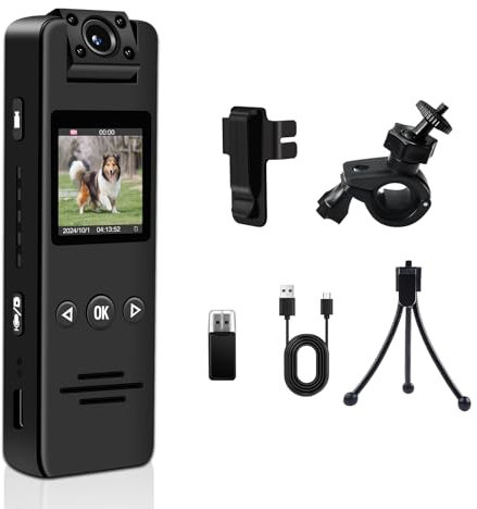 Pudet Luo Body Cam Objectif Rotatif 180° avec Vidéo et Audio HD 1080P Mini Camera Pieton Vision Nocturne et Détection de Mouvement Camera Portable avec Support D'écrou 1/4» pour Vélos