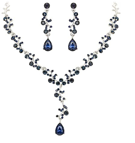 EleQueen Frauen Teardrop Kristall Halskette Ohrringe Set, Schmuck Set für Brautkleid Kostüm Zubehör