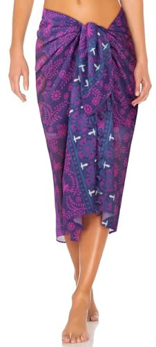 DiULi strandsjal sarong för kvinnor bohemisk chiffong sarong bikini coverup, strandkjolar, omlottkjolar, baddräktsöverdrag, sommarsemester strandkjolar, sjalar, halsduk strandkläder (lila)