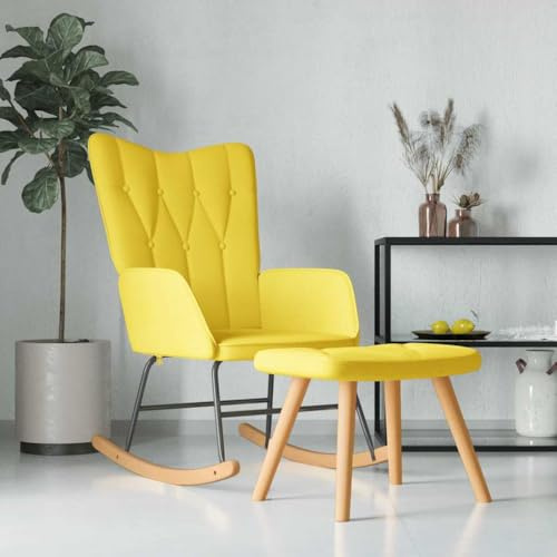 IBUQDDV Relaxstuhl Lesesessel Schaukelstuhl Chair Schaukelsessel mit Hocker Senfgelb Stoff für Wohnzimmer Schlafzimmer