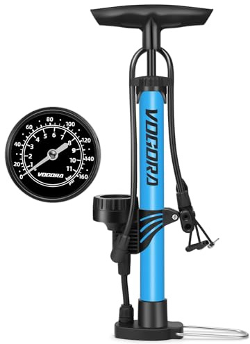 VOGORA Pompa per Bicicletta con Manometro, Valvola Presta e Schrader per tutte le biciclette, Pompa per piedi per pneumatici auto, Mountain Bike & Balls