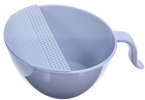 LABRIMP Colino Per Riso Multifunzione in Pp Grigio 26x19,5x12,5 Cm Con Manico Portatile e Foro Laterale, Setaccio Scolapasta a Fessura Fine Per Lavaggio e Scolatura Di Riso, Verdure e Legumi in Cucina