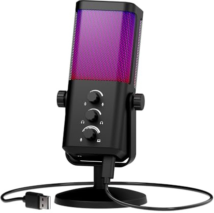 XTUGA M7 Gaming Microphone USB Microphone for PC, Dynamic Mic with RGB, Noise Reduction, Monitoring Headphone jack, Streaming Mic for Podcast, Recording