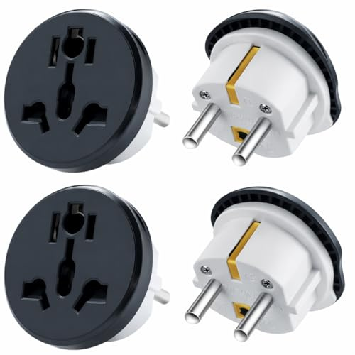 Set de 4 adaptador universal de viaje – adaptador UK a Francia, adaptador enchufe inglés a Francia, para Europa, China, EE. UU., Australia, Japón, con enchufe de 2 pines, Max 2500W, adaptador de viaje