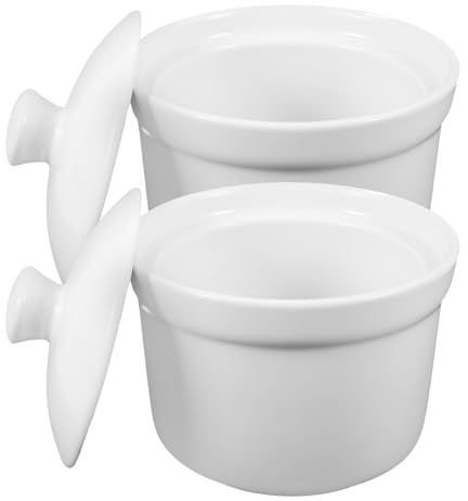 BATHVEVE 2 pezzi Ciotole in Ceramica da Cucina con Coperchio Piccole Pentole per Stufato e Zuppa per Uova al Vapore Dessert e Yogurt Scodelle Resistenti per Casa e Ristorante
