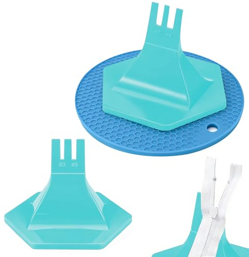 2 Pcs Zipper Jig Tool for Zipper Pulls with Anti-Slip Silicone pad 4 Size #3#5#7#8 Handy Zip Fastener Jig Installing Tool Zip Sliders for Pants Dresses Jackets Gift for Sewing Lovers (Blue)