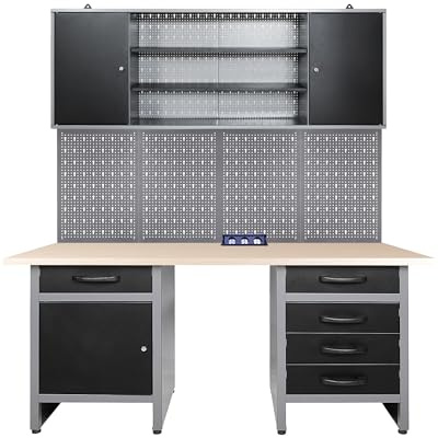 Ondis24 Werkstatteinrichtung 160 cm Werkbank Werkzeugschrank Lochwand Steckdose